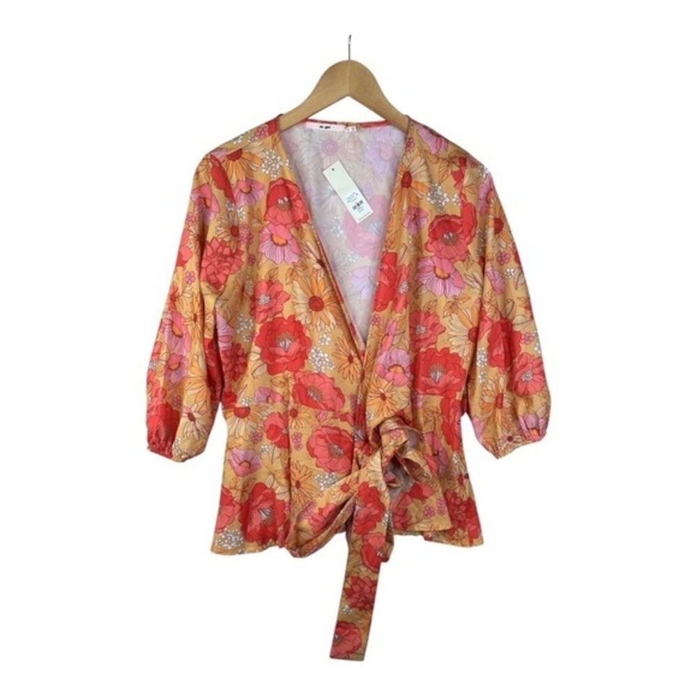 NWT Francescas mi ami Orange Floral Print Wrap Blouse size Large
